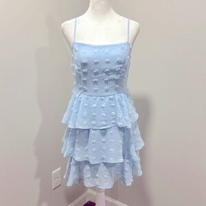 Francesca’s blue dot tiered mini dress